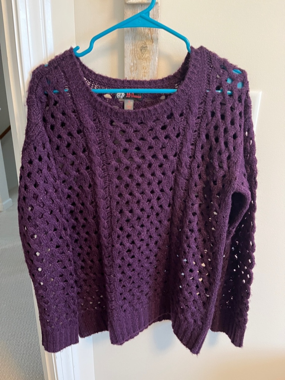 Openwork Crewneck Sweater in Deep Purple
